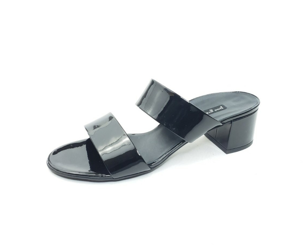 Paul Green Womens Slide Sandals Black Patent Leather Block Heel Size 10